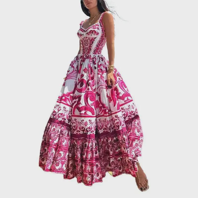 European & American Women's Bohemian Elegant Light Luxury Printed Midi Dress