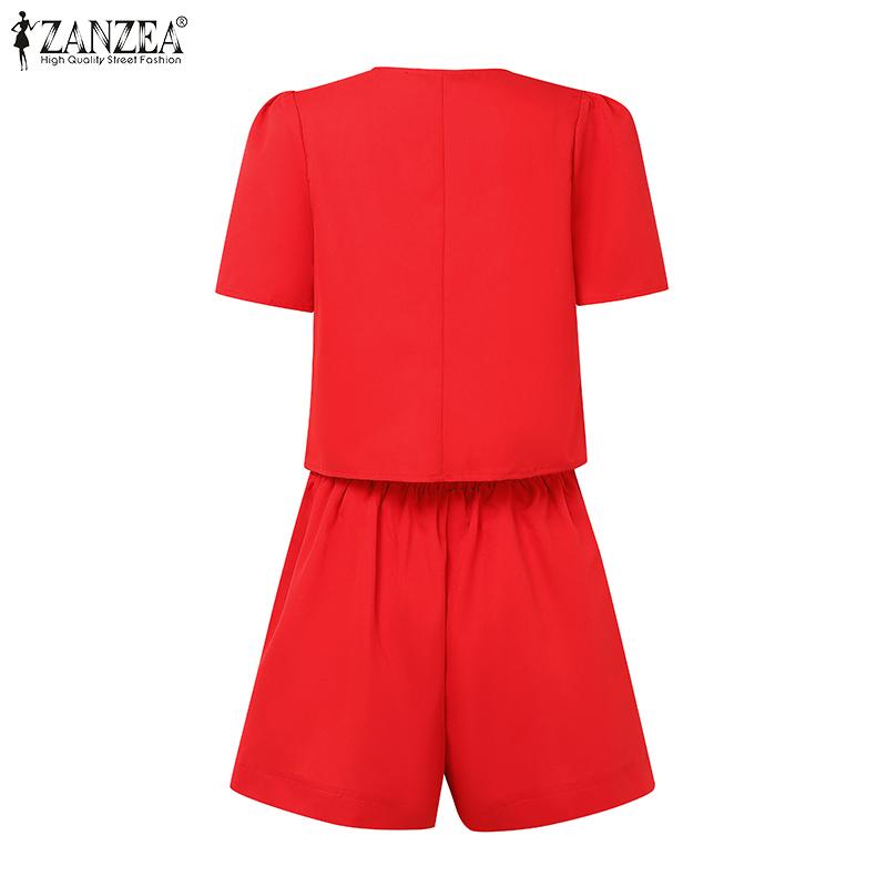 ZANZEA Damen Kurzarmbluse und Shorts Sommer Zweiteiliges Anzug-Set