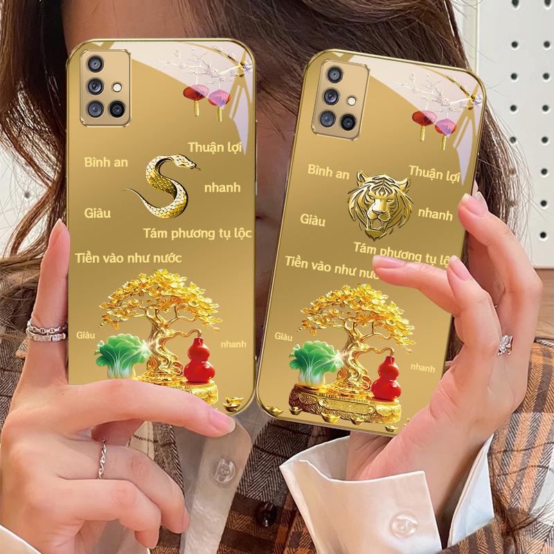 Gradient Golden Tiger For Samsung A 01 52S A04 A05S A10 A12 A13 22 23 24 36 42 M02 Note 10 20Ultra 8 9 Golden glass phone case