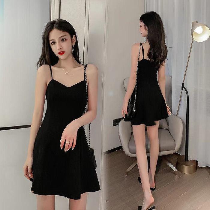

New summer dress women s inner cover bottom thin suspender a word short skirt Hepburn small black dress small man M чёрный
