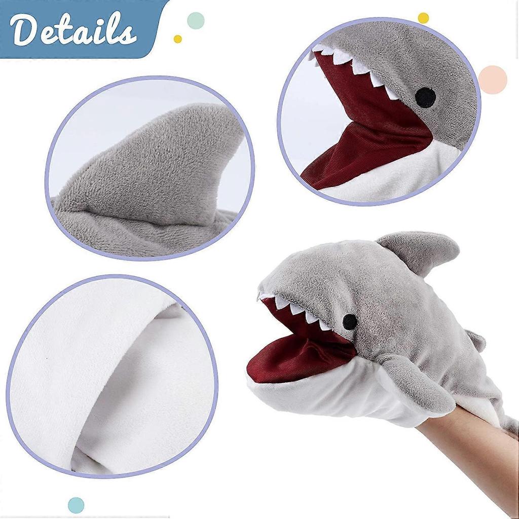 Plush Shark Puppet, Open Movable Mouth, Interactive Toy for Imagining Play, Role Play, Storytelling Teaching Puppet Theater, Grey, 13"