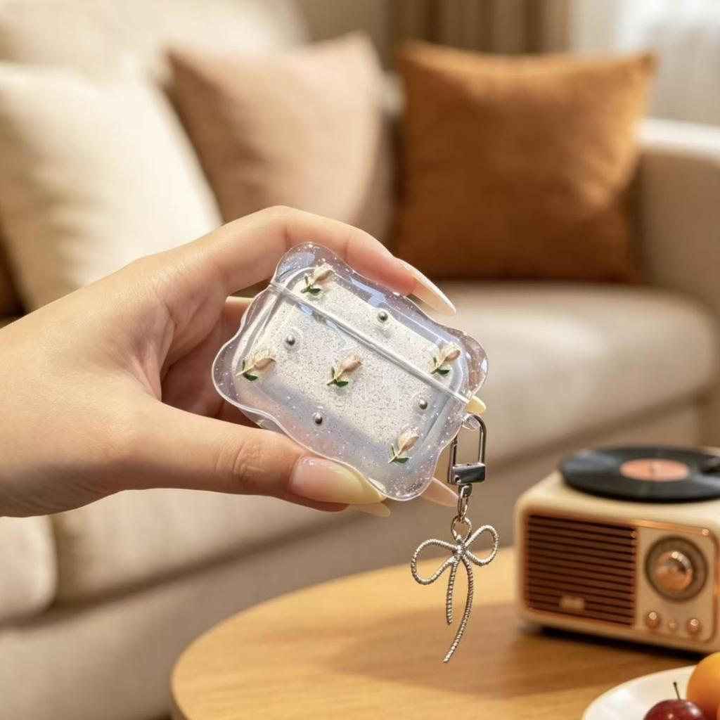 Applicable Apple Bluetooth Headset Cover Through Powder Tulip Flower Epoxy AirPods 1 Protective Cover Headphone Case Epoxy Pro1