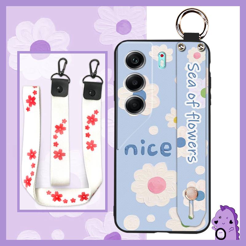 Anti-knock Dirt-resistant Phone Case For Tecno Camon40 4G/CM5 Durable Flower Shockproof Kickstand Phone Holder Wristband
