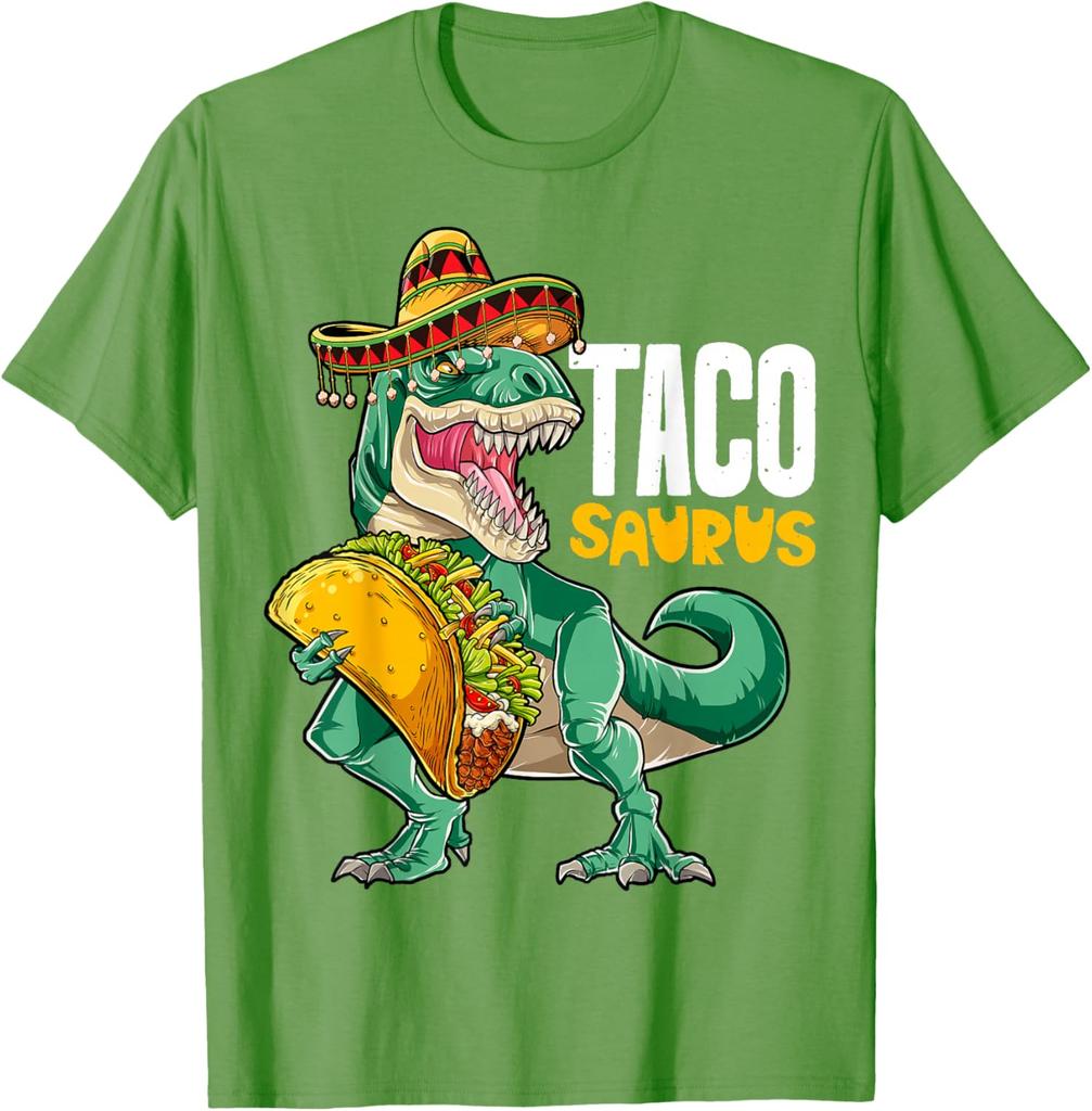 Tacosaurus Dinosaur mit Taco Sombrero Grafik T-Shirt Baumwolle Lässig Kurzarm T-Shirt für Herren