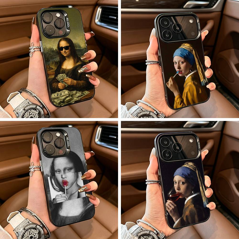 Aesthetic Funny David Mona Lisa Phone Case For iPhone 17,16,15,14,13,12,11 Plus Pro Max Colored Silver Phone Case