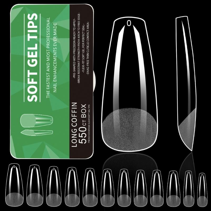Średnie Kształt Migdała Końcówki Żelowe do Paznokci 550 SZT Wstępnie Wytrawione Przezroczyste Sztuczne Paznokcie Manicure dla Profesjonalistów i Początkujących