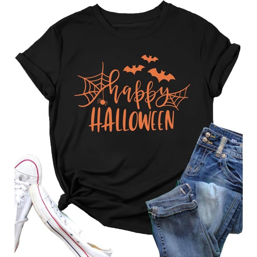 MEESHEEP Halloween Shirt Women Happy Halloween Letter Print T Shirts Halloween Witch Tops Party Outfits S