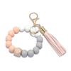 Elegant Silicone Bead Keychain Bracelet with Leather Tassel - Women's European and American Style