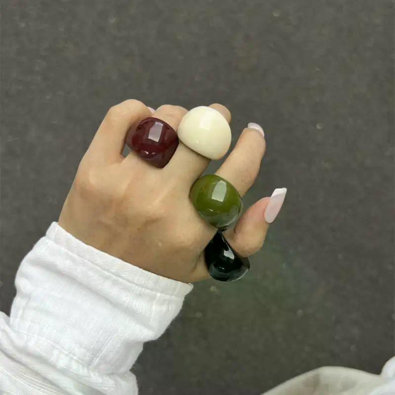 Ins Styl Vintage Nepravidelný Průhledný Barevný Pryskyřičný Prsten Nový Trend Boho Geometrické Prsteny na Prst Estetické Šperky Doplňky