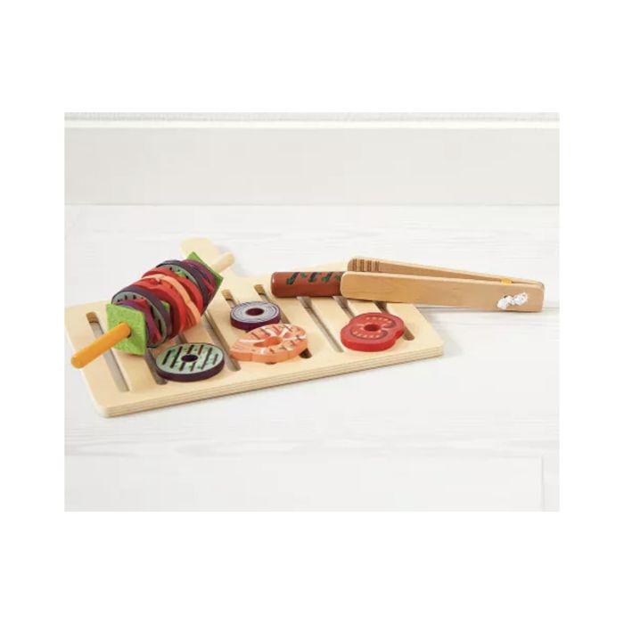 Barbecue en bois - jouet d'imitation cuisine et dinette pour enfants - 57 accessoires inclus - 2 roues silencieuses - dès 3 ans