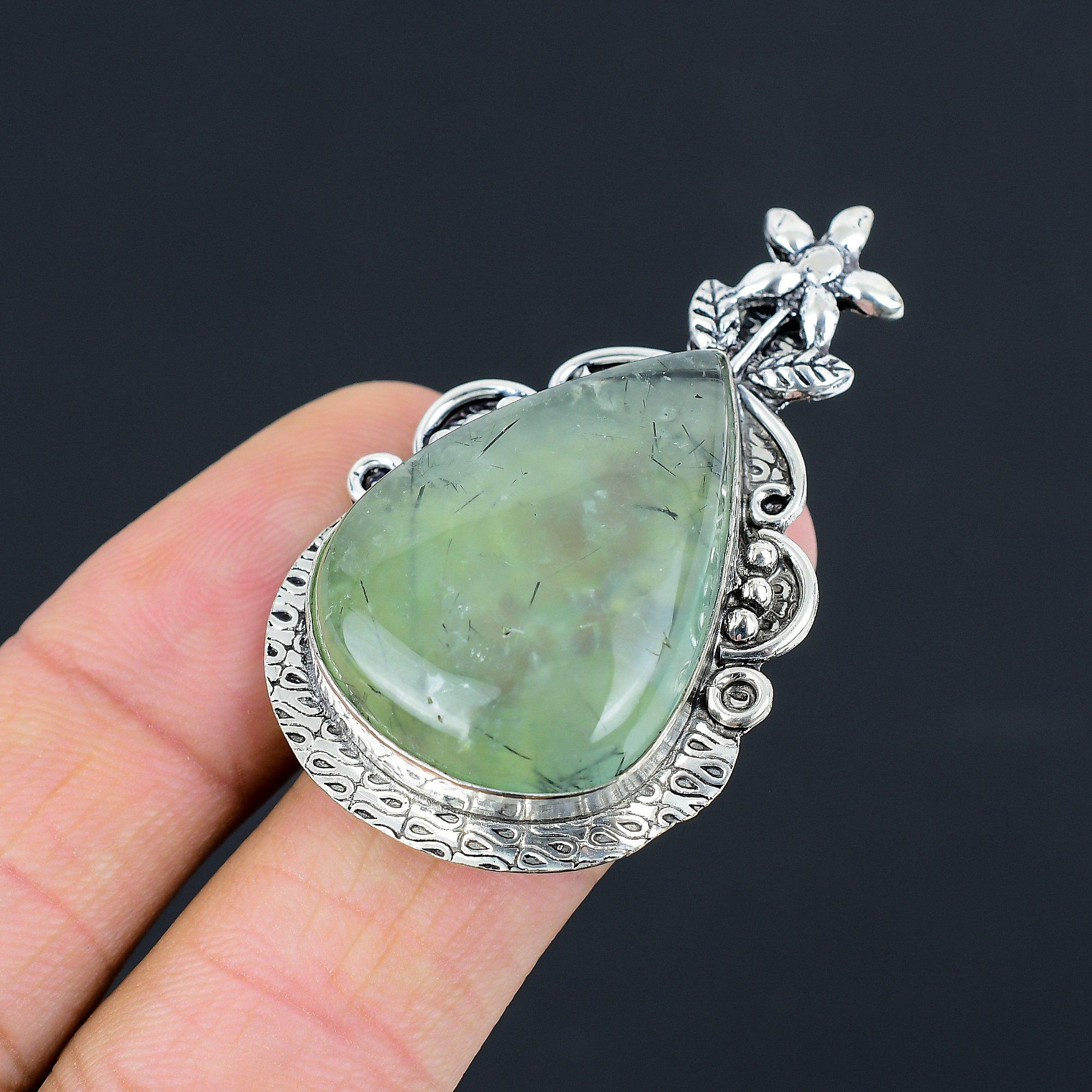 Moss Prehnite Stone 925 Silver Solitaire Flower Anniversary Ring Jewelry Size 7 7