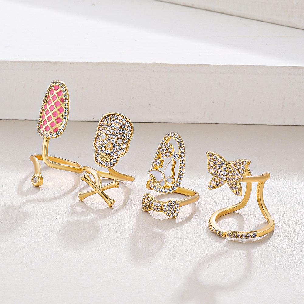 Niche Creative Zircon Oval Alloy Nail Ring For Women Micro-Inlaid Exquisite Personality Trend Jewelry