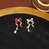 Red Ribbon Bow Diamond Stud Earrings, Sweet Niche Design In Autumn And Winter, Simple Woman