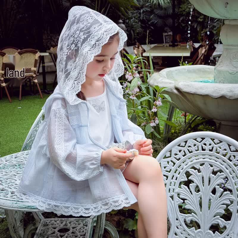 MIMIHELLO Girls  Lightweight Lace Hooded Sun Protection Cardigan 110