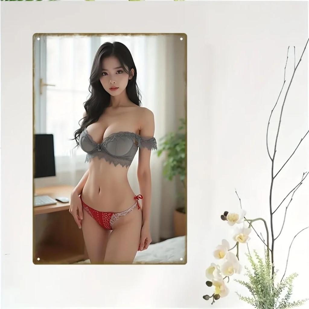 Vintage Metal Wall Art 8x12 Inch Retro Lingerie Greenery Design Decor for Living Room Bedroom Cafe Bar