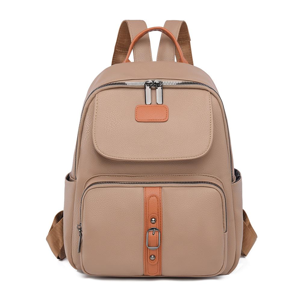 

Женский мягкий кожаный рюкзак контрастного цвета, большой емкости, для путешествий на работу и обратно хаки