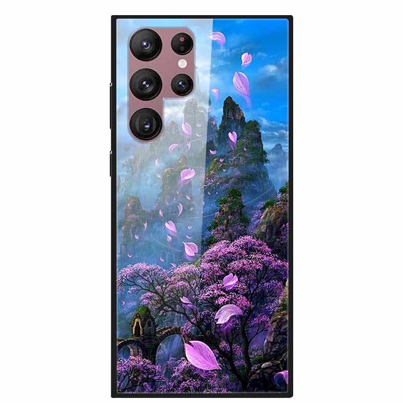 For Samsung Galaxy S22 Ultra 5G Phone Case Tempered Glass Back Cover Hard Case For Samsung  S22 Plus S 22 Capa Shell Funda Coque