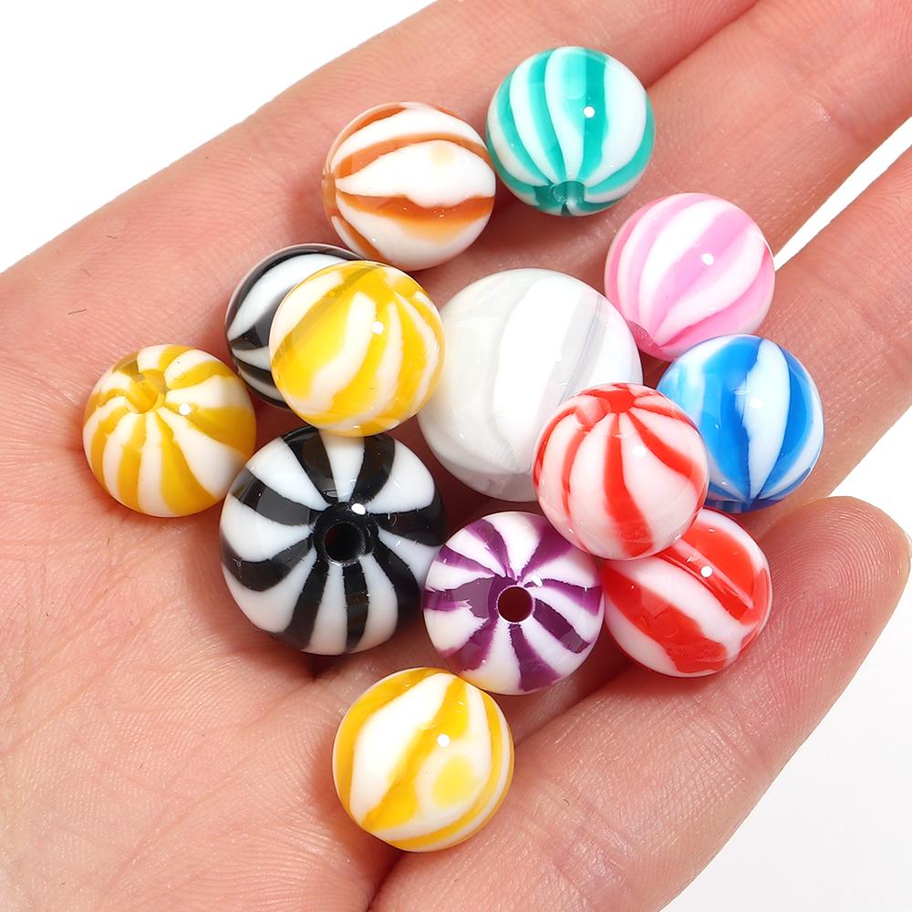 10-20pcs 12 16mm Candy Colored Resin Striped Beads Loose Spacer Round Beads For DIY Charms Bracelet Necklace Jewelry Accessories