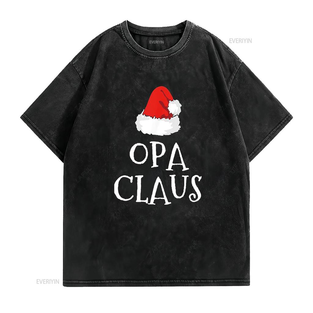 Mens Family Opa Claus Christmas Santa s Hat Matching Pajama T Shirt Black vintage Washed Stylish Soft Comfortable streetwear