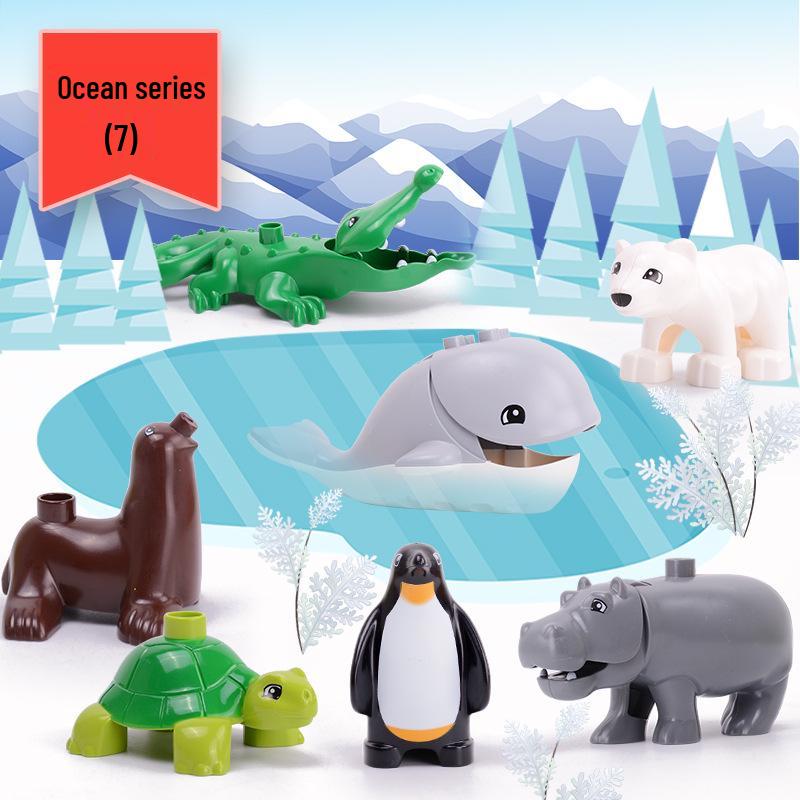 Compatible LEGO Large Building Blocks & Animal Accessories: Dinosaur, Crocodile, Tiger, Giraffe, Chicken, Dog, Cat.