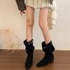 Vintage Plissierte Damen Western Cowboy Stiefel Mode Spitzzehe Dicke Absätze Damen Mid-Calf Stiefeletten