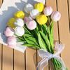 Real Touch Artificial Tulip Flower 13.7" PU Faux Tulips Lifelike Fake Tulip with Long Stem for Wedding Home Table Centerpiece Spring Garden Decor