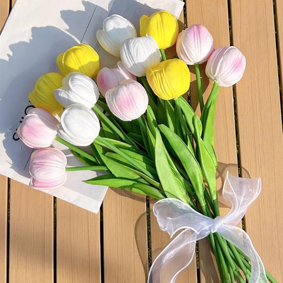 Real Touch Artificial Tulip Flower 13.7" PU Faux Tulips Lifelike Fake Tulip with Long Stem for Wedding Home Table Centerpiece Spring Garden Decor