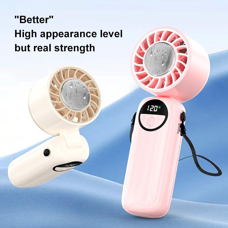 Outdoor Handheld Cold Compress Fan 3600mAh Quite High-speed Cold Air USB Rechargeable Mini Turbo Fan with Lanyard Portable Fan