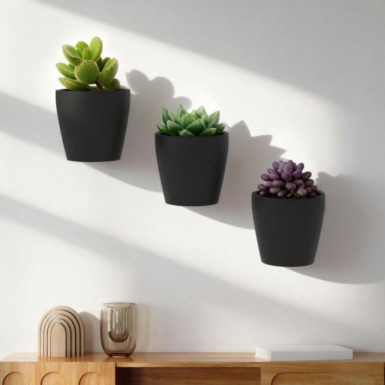 3D Printed Wall Planter, Hanging Indoor Flower Pot for Succulents, Minimalist Black Plant Holder for Home Office