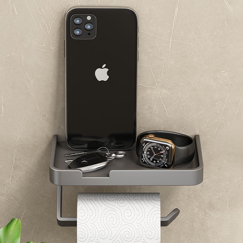 Aluminum Toilet Paper Holder Bathroom Tissue Hanger Punch Free Wall Mounted Phone Holder  Storage Shelf Toilet Paper Roll Rack