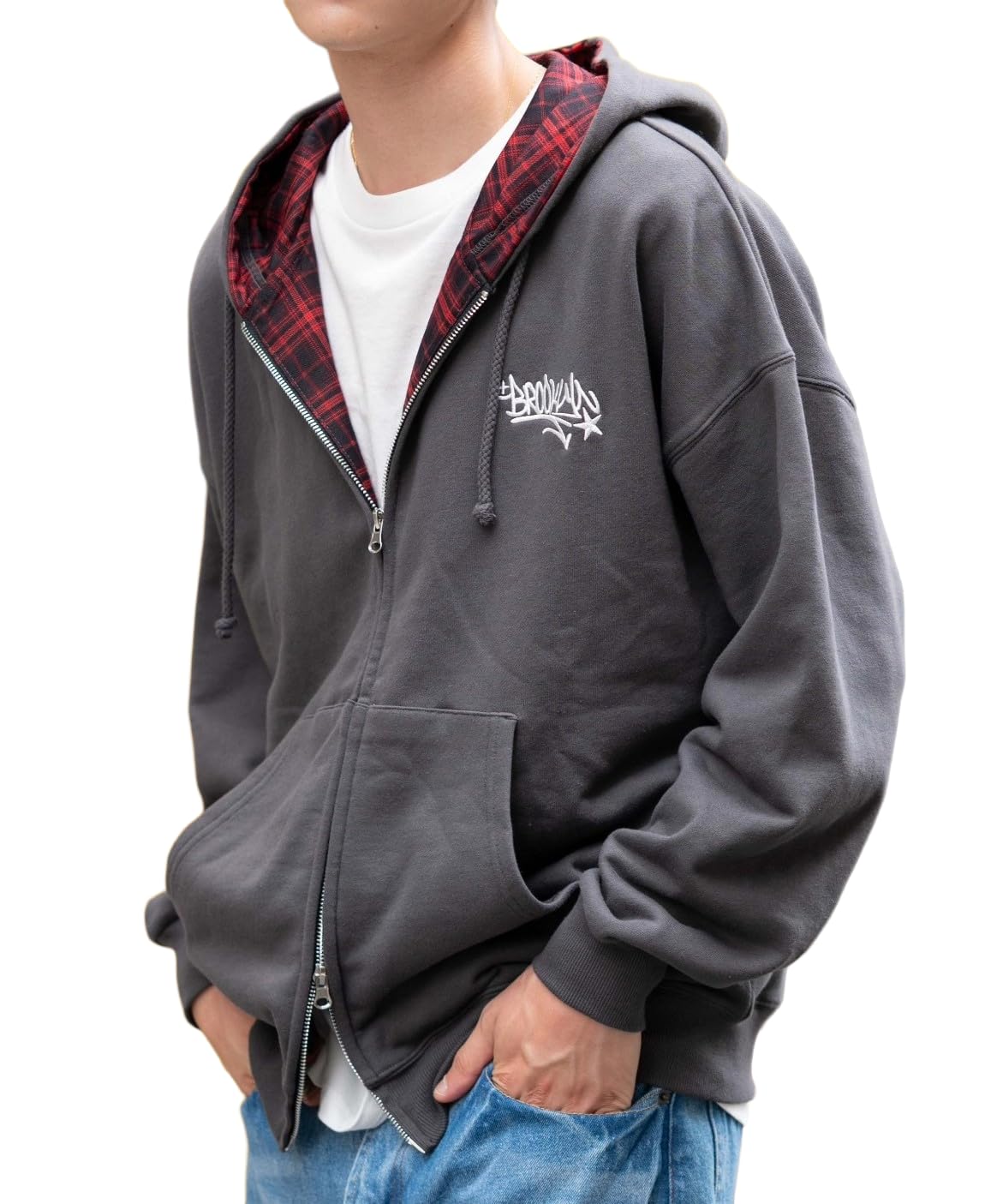

WEGO Check Zip Size Sumikuro Men s Hoodie, M,