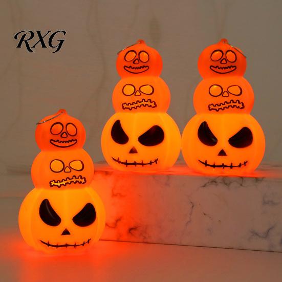 Pumpkin Table Lamp Halloween Stacking Light, LED Light-up Decoration for Festival Party, Glowing Hanging Ornament with Metal Ring Horror Light