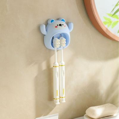 No-Drill Wall Mounted Toothbrush Holder with Cute Bear Design for Bathroom Storage and Organization