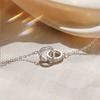 999 Sterling Silver Double Ring Interlocking Necklace - Cold Style Minimalist Double Circle Clavicle Chain for Women