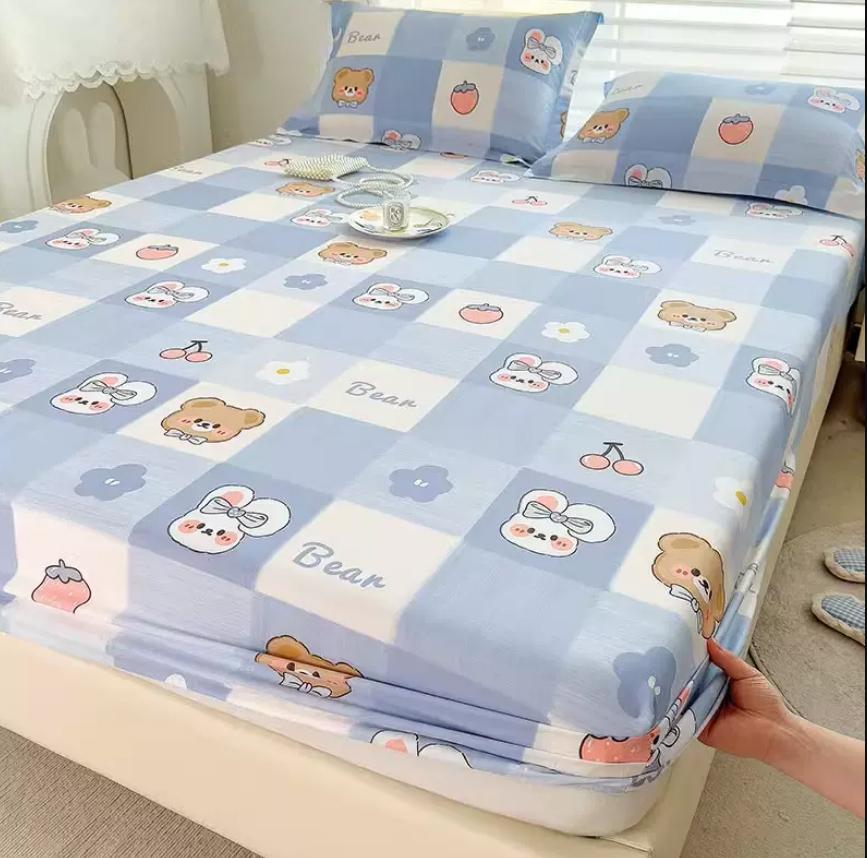 Fitted Sheet with Elastic Band 100% Cotton Soft Cartoon Space Printed for Adult and Children Fitted Sheet + 2 Pillowcase 16 Size