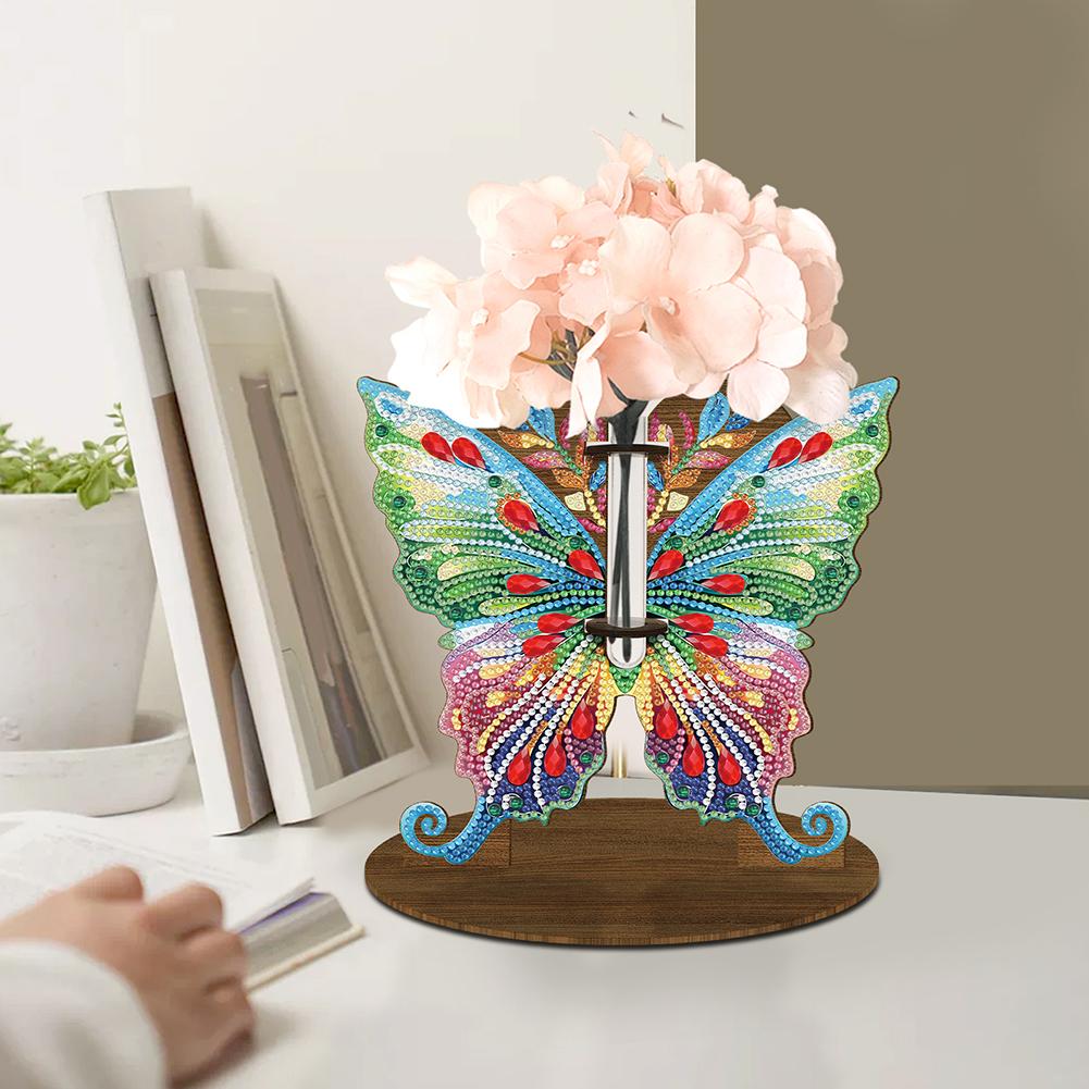 Wood Butterfly Diamond Painting Vase Diamond Painting Tabletop Ornaments Kit Rhinestones Desktop Ornaments for Home Office Decor