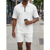 Men's Textured Knit Half Zip Polo Shirt And Shorts Two Piece Set
