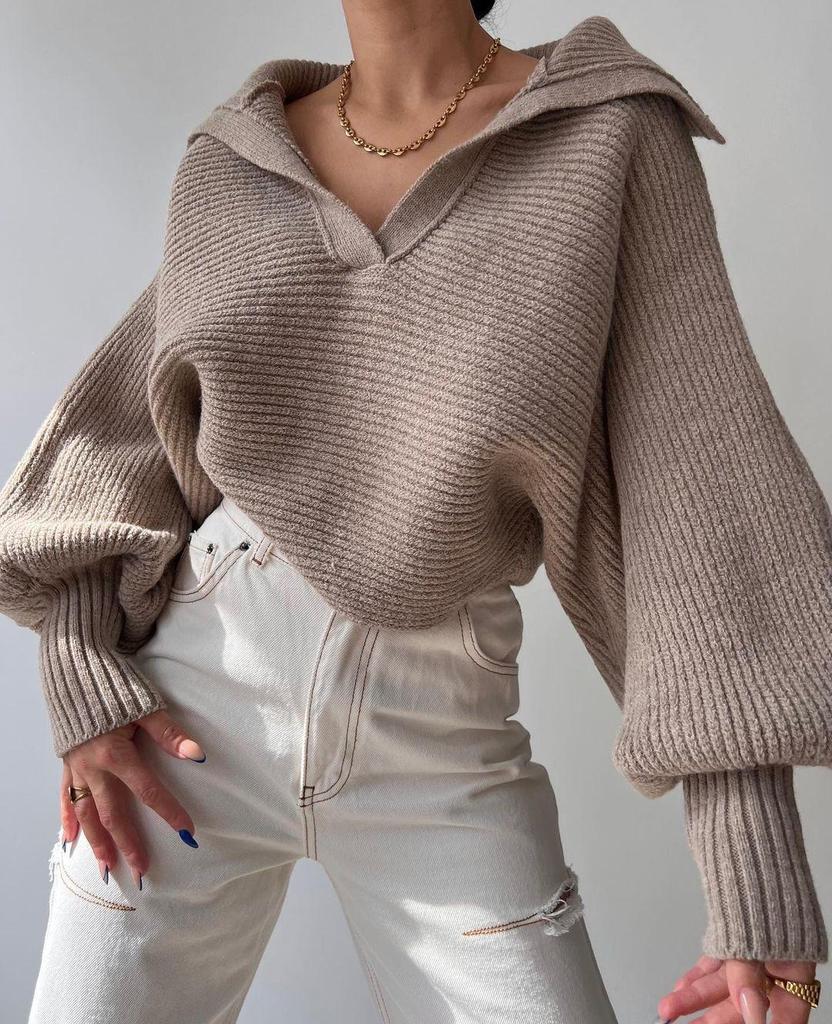 European & American Cross-Border Autumn/Winter Lantern Sleeve Loose Pullover Sweater for Women - Short Style