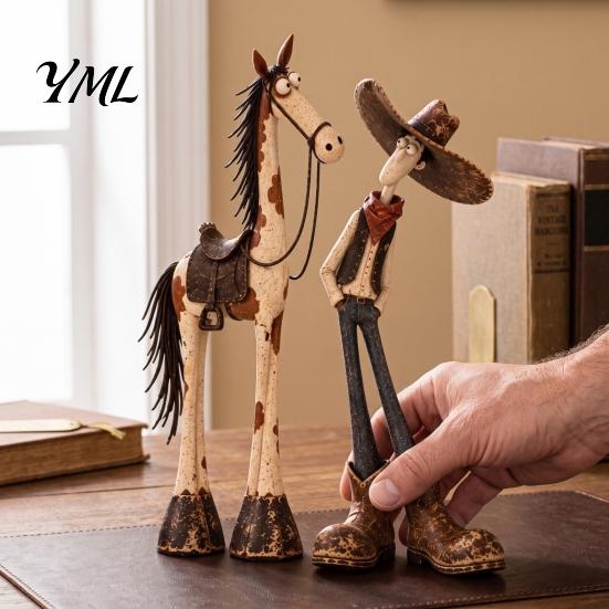 Handgefertigte Pferdeskulptur 1/2 Stück West-Cowboy-Figur, Cartoon-Harzstatue, Dekorative Figur als Schreibtischdekoration für Zuhause und Büro