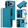 For iPhone 17 Pro Max Leather Case 9 Card Slots Zipper Wallet Stand Phone Cover with Wrist Strap