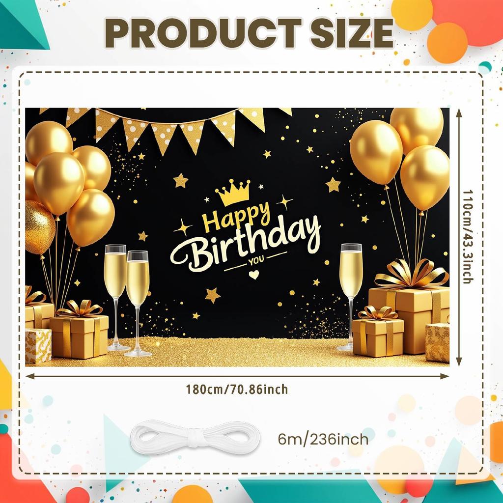 Happy Celebration Display Gold Gray Balloons Birthday Event Backdrop Birthday Party Backdrop Festive Party Decoration Banner