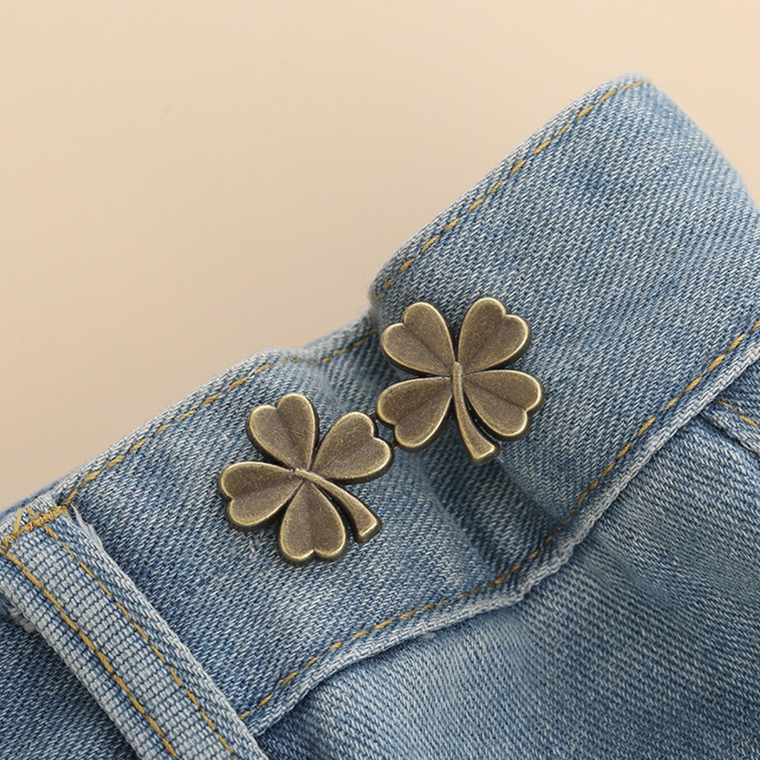 2 Pcs Four Leaf Clover Pants Brooches Buckle Pins Tighten Waist Waist Clip Adjustable Snap Detachable Button For Pants Jeans