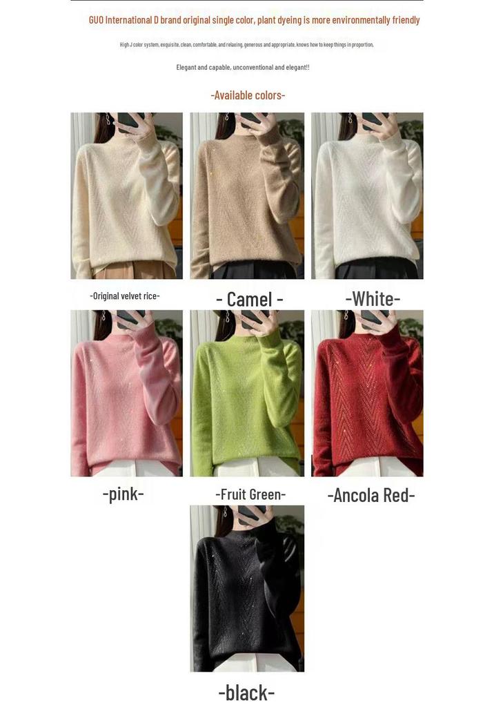 Women's Solid Color Wool Sweater: New Half-High Collar Knit Pullover with Hot Drill Detail for Autumn/Winter