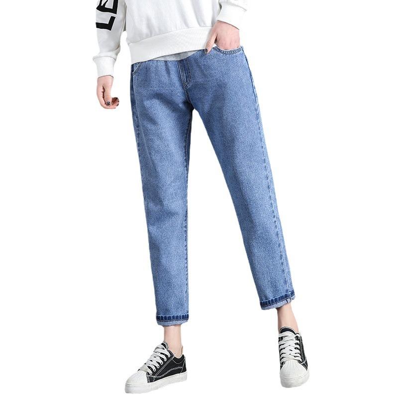 Maternity Stretch Straight-Leg Jeans: Loose Fit, Plus Size, Spring/Autumn Style