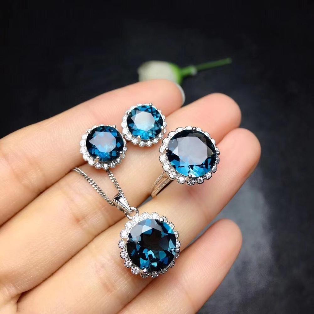 Imitation Sri Lanka Aquamarine Jewelry Set 4ct PT950 Ring Earrings Necklace for Women