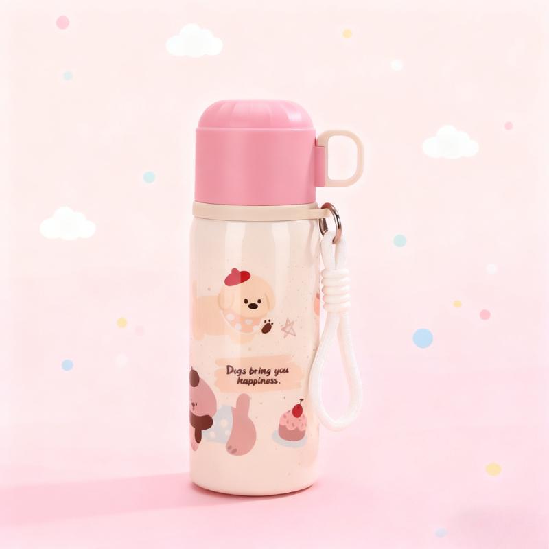High-value Stylish Dual-drink Children's Cup 316 Stainless Steel Vacuum Insulated Cups Cute Cartoon Portable Straw Cup Bottle