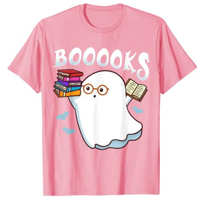Halloween Books Librarian English Teacher Reader Ghost Reading T-Shirt Graphic Tee Shirts