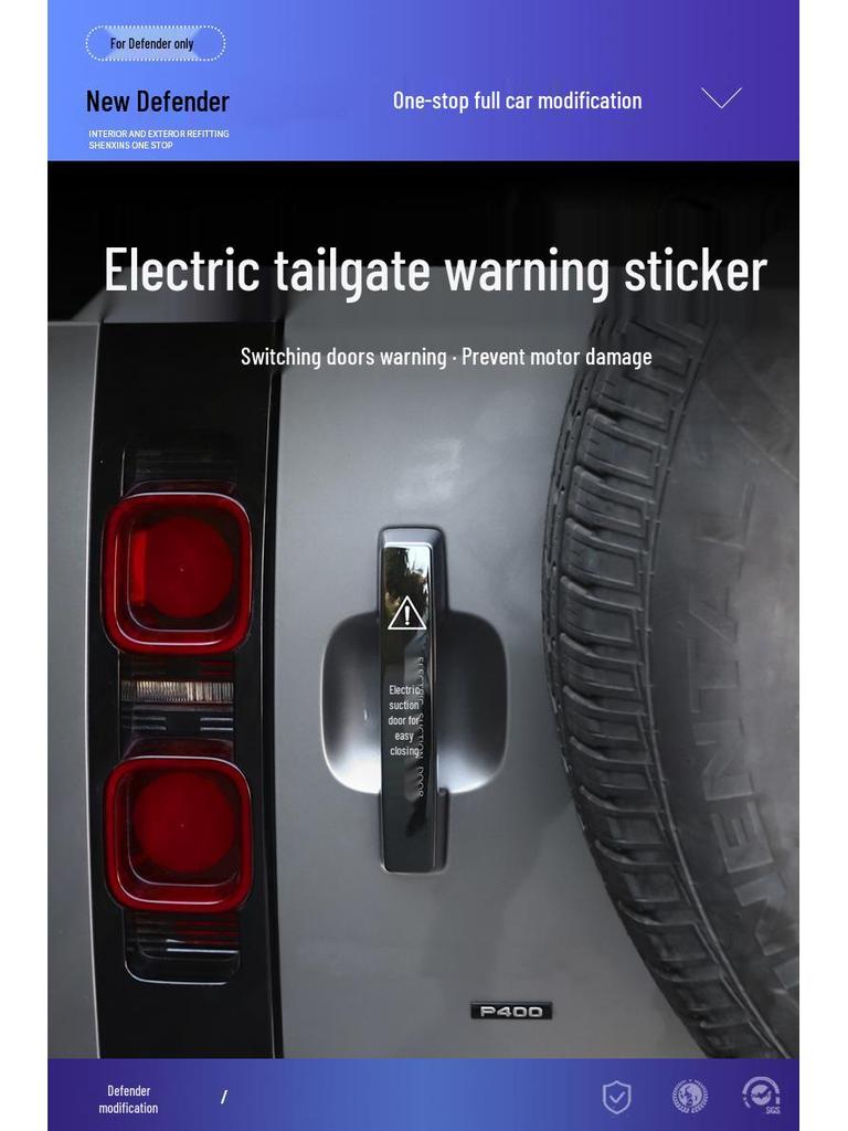 Land Rover Defender 2020-2025 Electric Soft Tailgate Warning & Handle Reminder Sticker for 90/110/130 Models