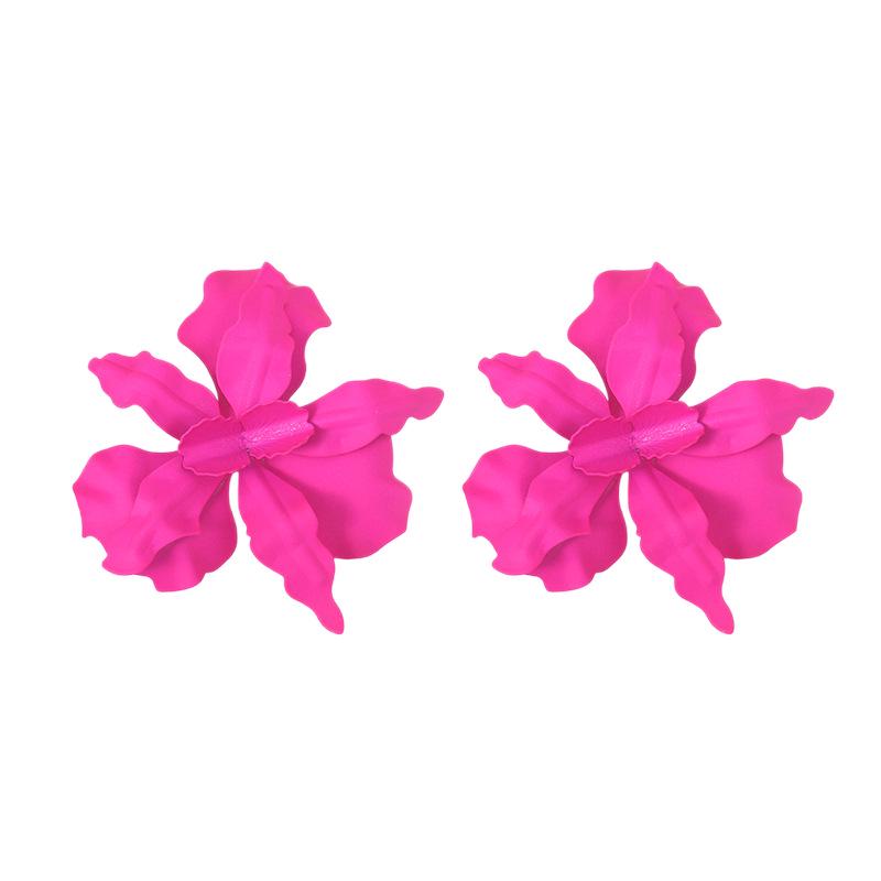 European and American Fashion 3D Flower Design Earrings - Colorful Baked Paint Petal Accessory for Women