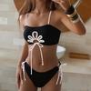 Women Detachable Shoulder Strap Beauty Tube Top Bikini Swimsuit 2026 New Contrasting Color Split Style